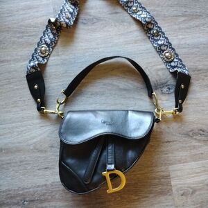 Vintage Dior Black Leather Saddle Bag